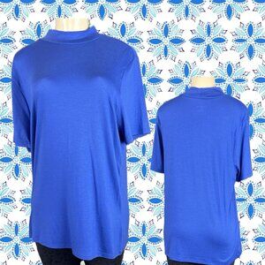 Lane Bryant 14/16-XL Solid Royal Blue Mock Neck Modal Blend Short Sleeve Top